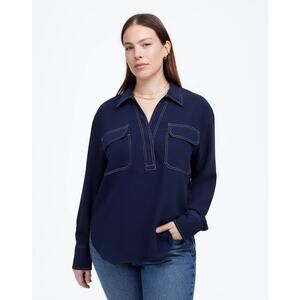 Madewell Womens Contrast-Stitch Popover Shirt XS NWOT